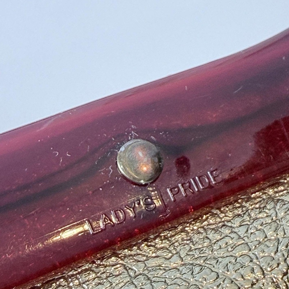 Vintage Lady's Pride Convertible Metallic Gold Clutch Lucite Handle Handbag - Picture 8 of 11
